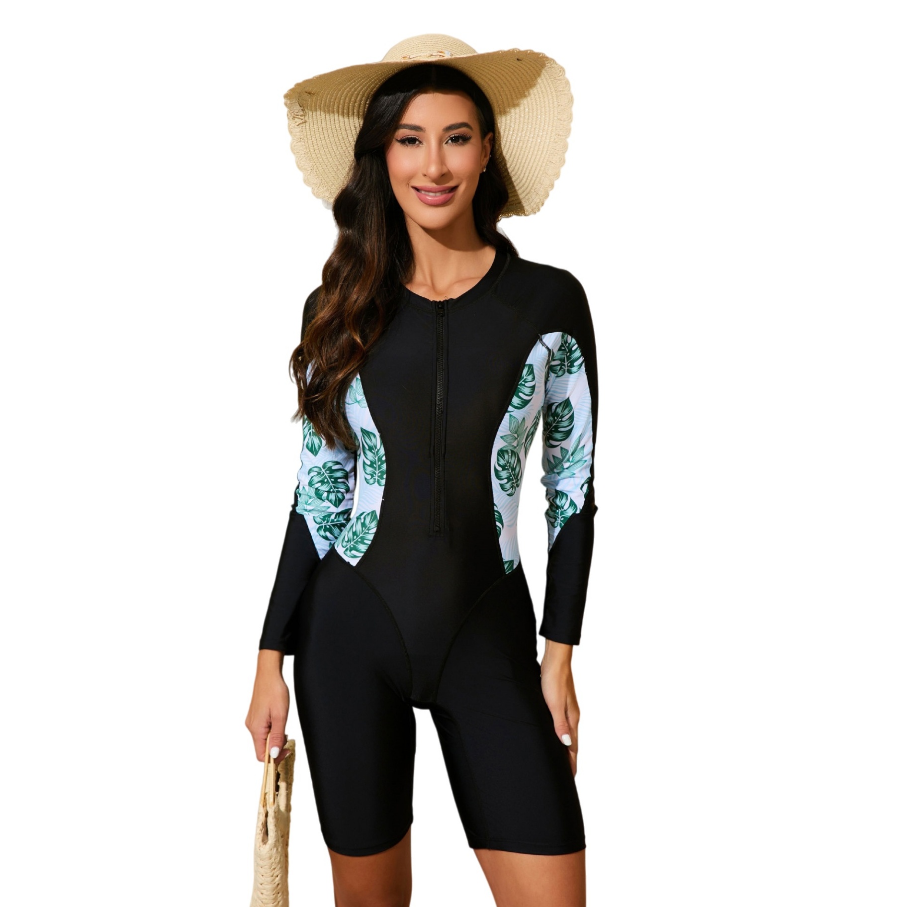 Womens Long Sleeves One-Piece Zipper Swimsuit Sports Surfing Suit
